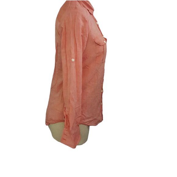 J Crew Women sz S Long Sleeves Buttons Down shirt Salmon Pink 100% Cotton - Picture 4 of 8